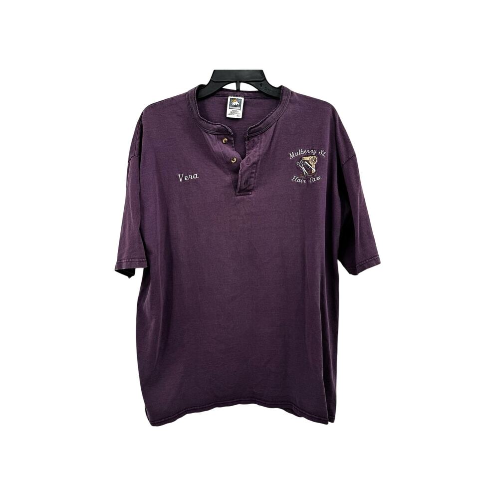 Embroidered Hairdresser Shirt Vera Mulberry St Hair Care Size XL Henley Cotton
